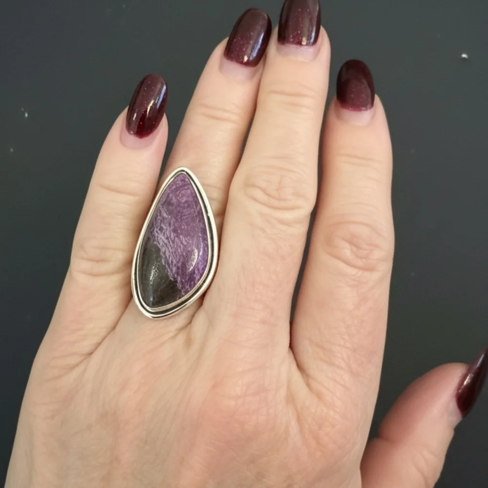 Sterling Silver and genuine stitchtite Teardrop Ring‎